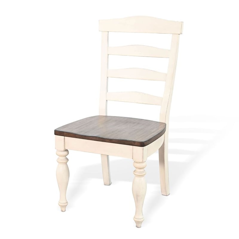 Pemberly Row Dining Chair Set of 2 Ladder Back in Dark Brown and White Wood