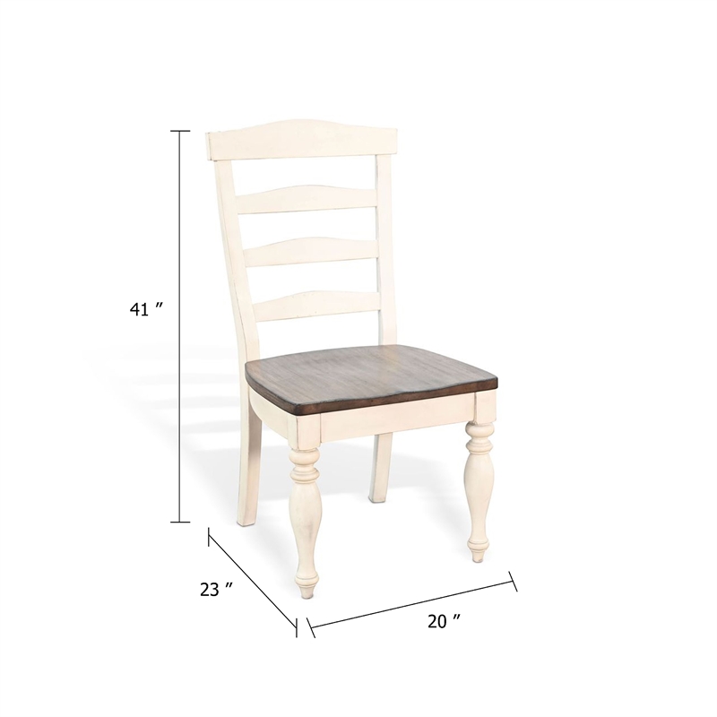 Pemberly Row Dining Chair Set of 2 Ladder Back in Dark Brown and White Wood