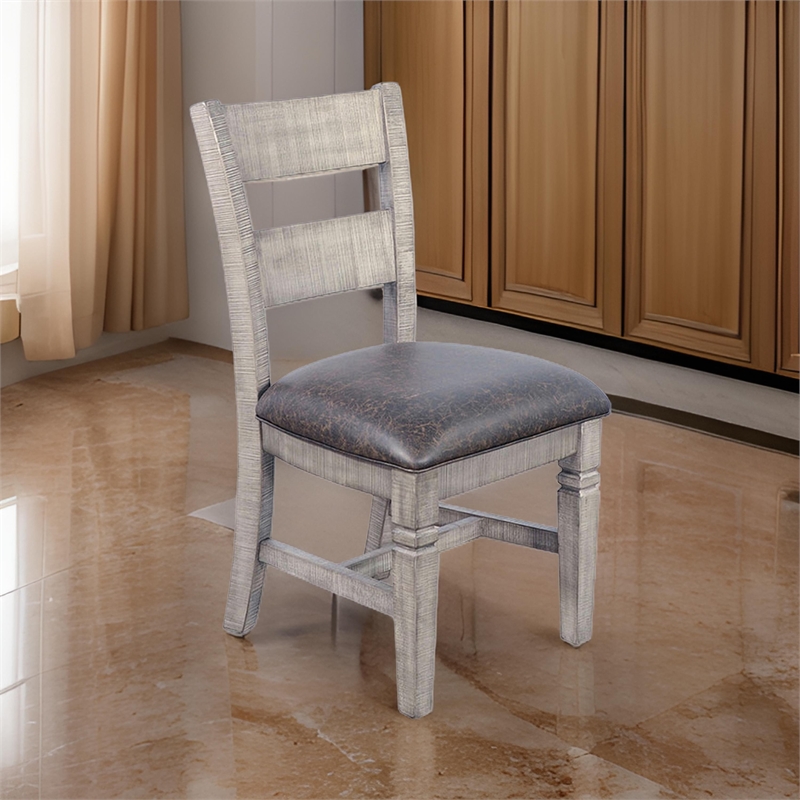 Pemberly Row Dining Chair Set of 2 in Faux Leather with Brown Ladderback