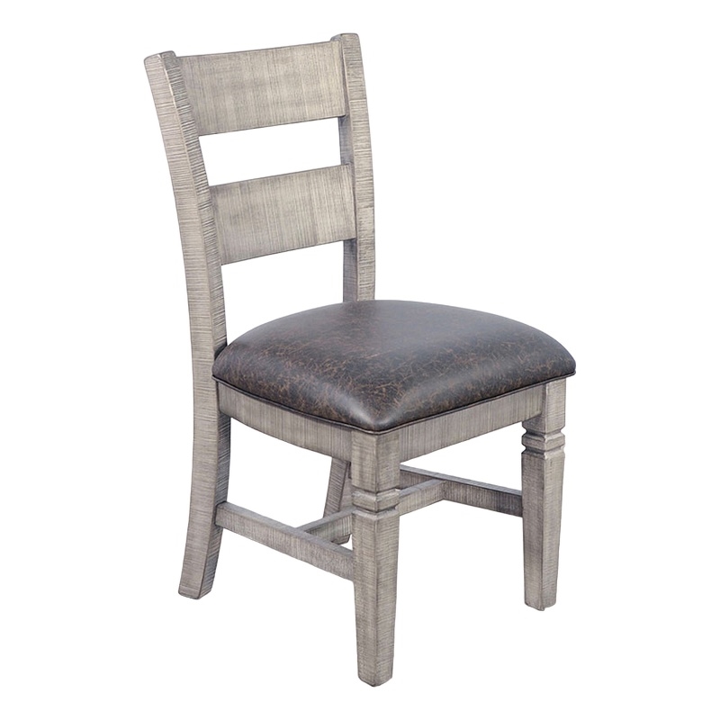 Pemberly Row Dining Chair Set of 2 in Faux Leather with Brown Ladderback