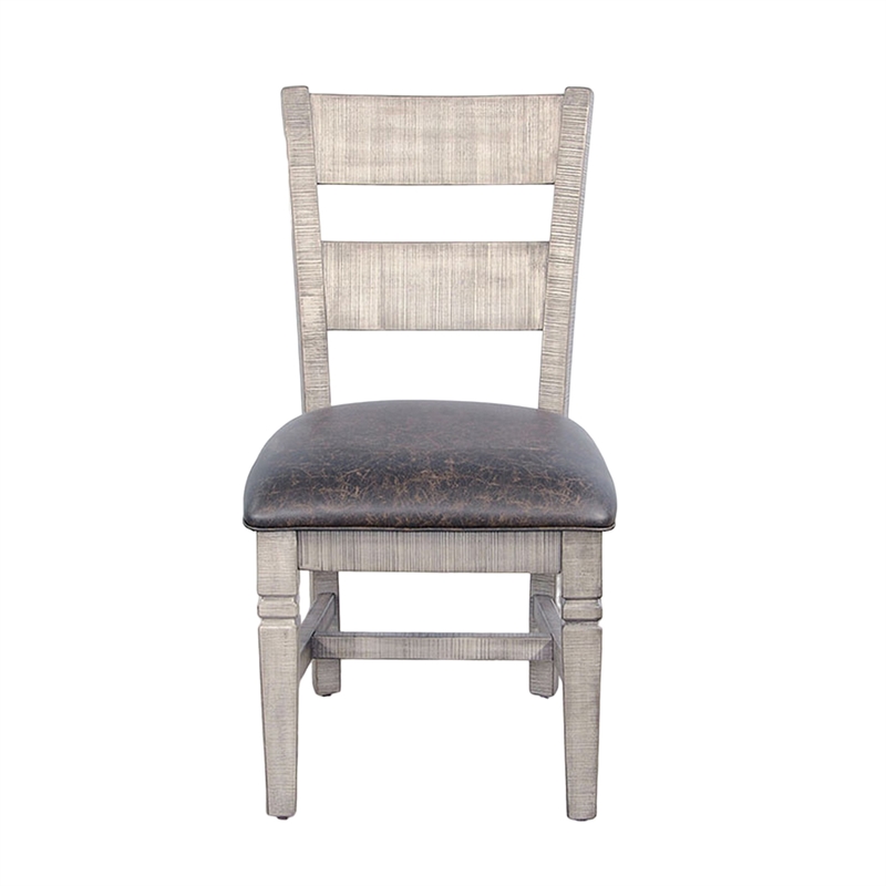Pemberly Row Dining Chair Set of 2 in Faux Leather with Brown Ladderback