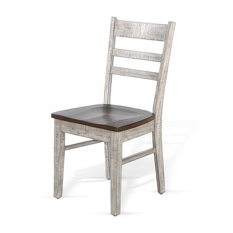 Pemberly Row Dining Chair Set of 2 with Ladderback Design in Gray and Brown