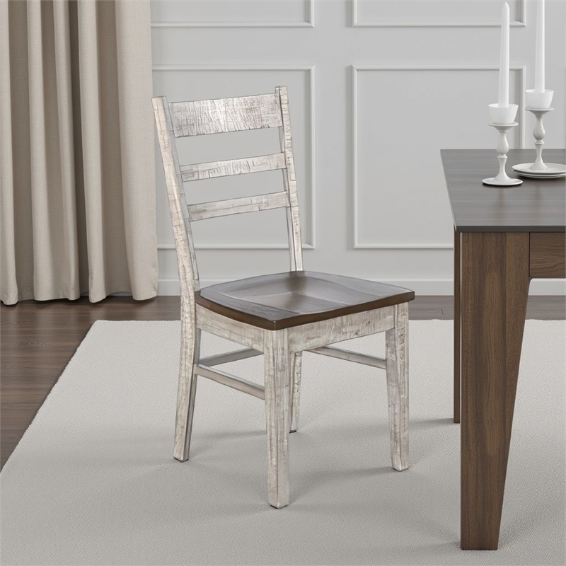 Pemberly Row Dining Chair Set of 2 with Ladderback Design in Gray and Brown