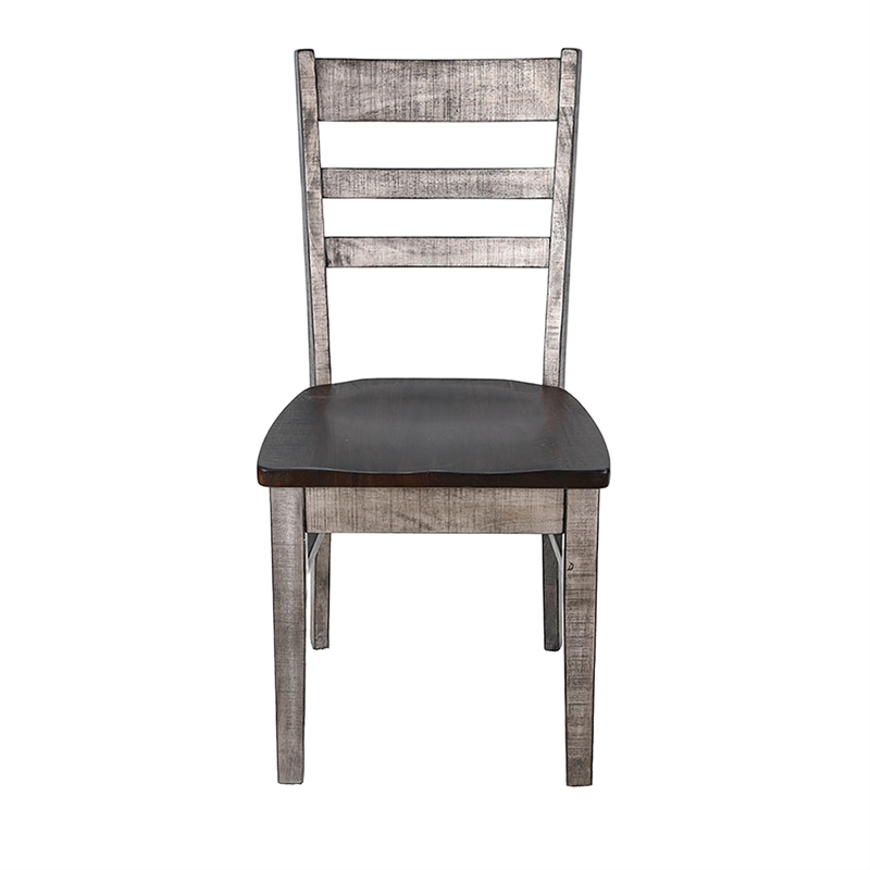Pemberly Row Dining Chair Set of 2 with Ladderback Design in Gray and Brown