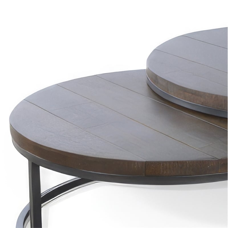 Pemberly Row 2 Piece Nesting Coffee Tables in Dark Brown and Black Metal