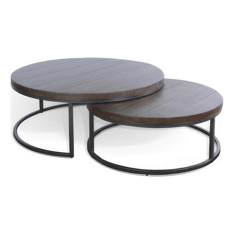 Pemberly Row 2 Piece Nesting Coffee Tables in Dark Brown and Black Metal