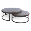 Pemberly Row 2 Piece Nesting Coffee Tables in Dark Brown and Black Metal