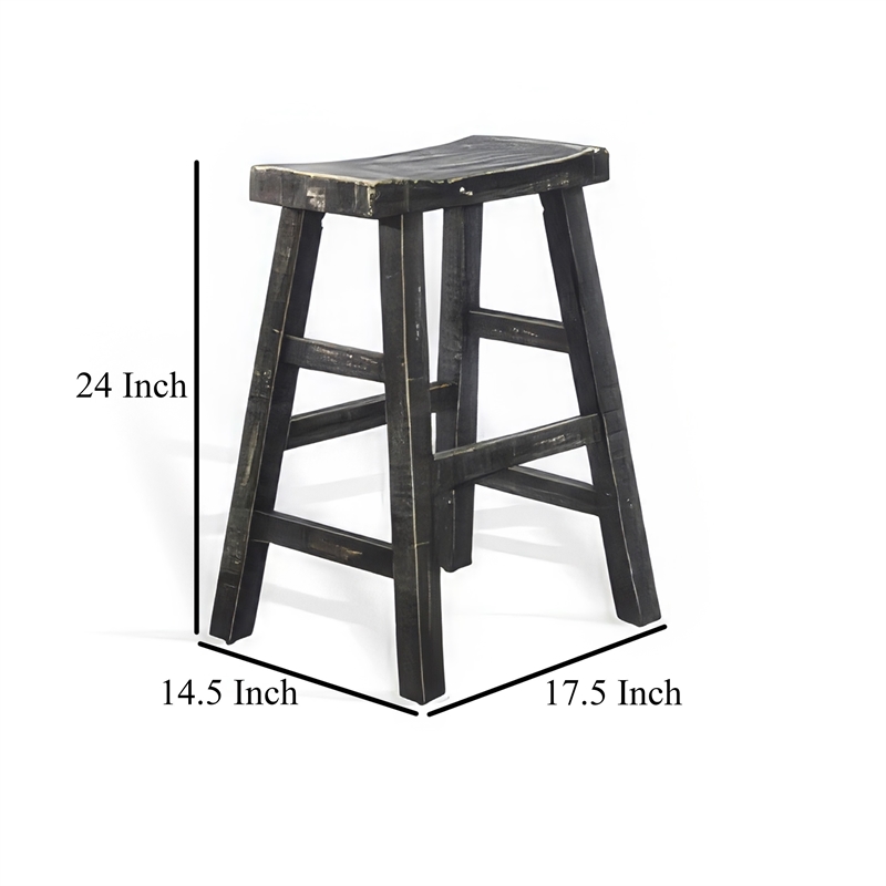 Pemberly Row Counter Stool Set of 2 with Saddle Seat in Black Sand Wood