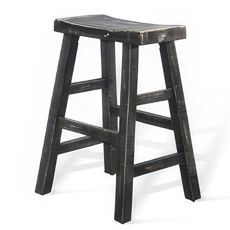Pemberly Row Counter Stool Set of 2 with Saddle Seat in Black Sand Wood