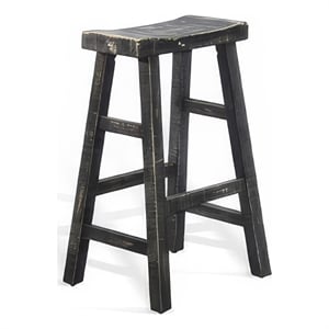 Pemberly Row Barstool Set of 2 with Saddle Style Seat in Black Sand Wood