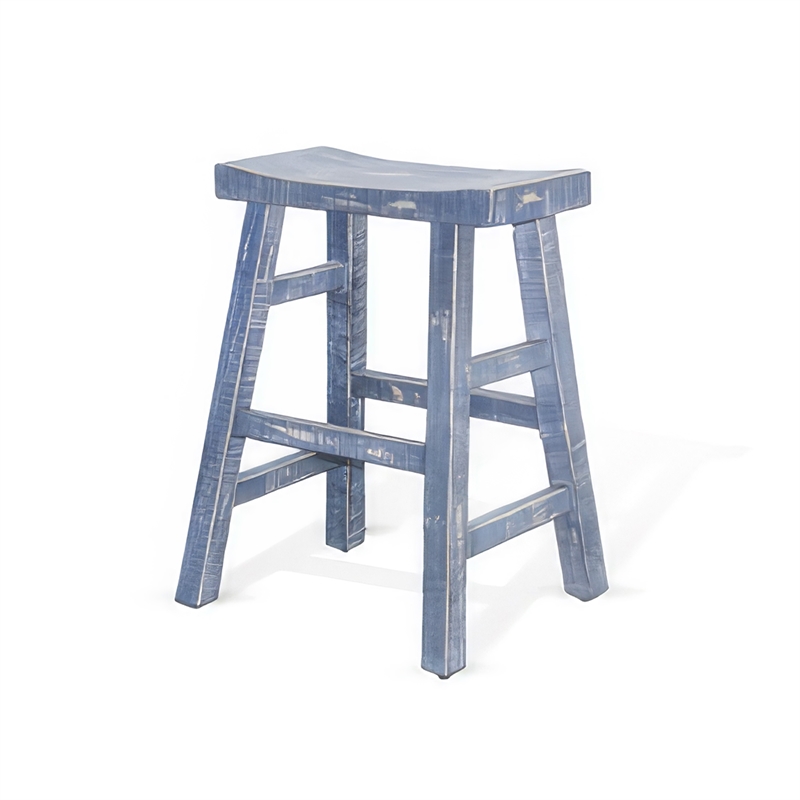 Pemberly Row Counter Stool Set of 2 with Saddle Seat in Ocean Blue Wood