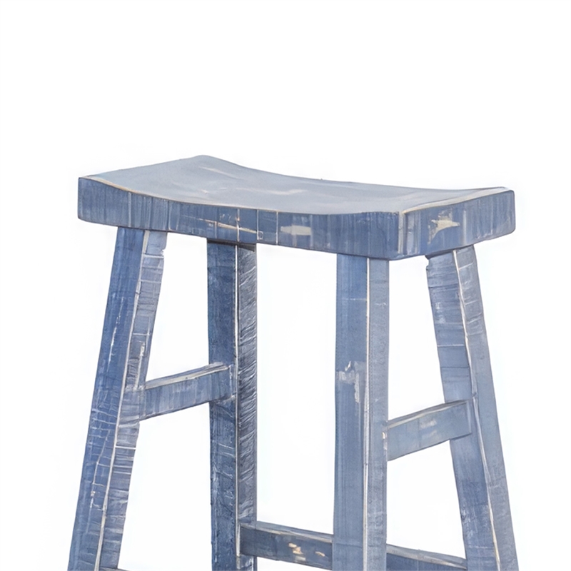Pemberly Row Barstool Set of 2 with Saddle Style Seat in Ocean Blue Wood