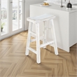 Pemberly Row Bar Stool Set of 2 with Saddle Style Seat in White Sand Wood