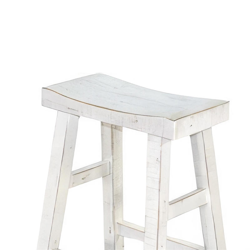 Pemberly Row Bar Stool Set of 2 with Saddle Style Seat in White Sand Wood