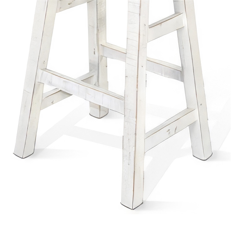 Pemberly Row Bar Stool Set of 2 with Saddle Style Seat in White Sand Wood