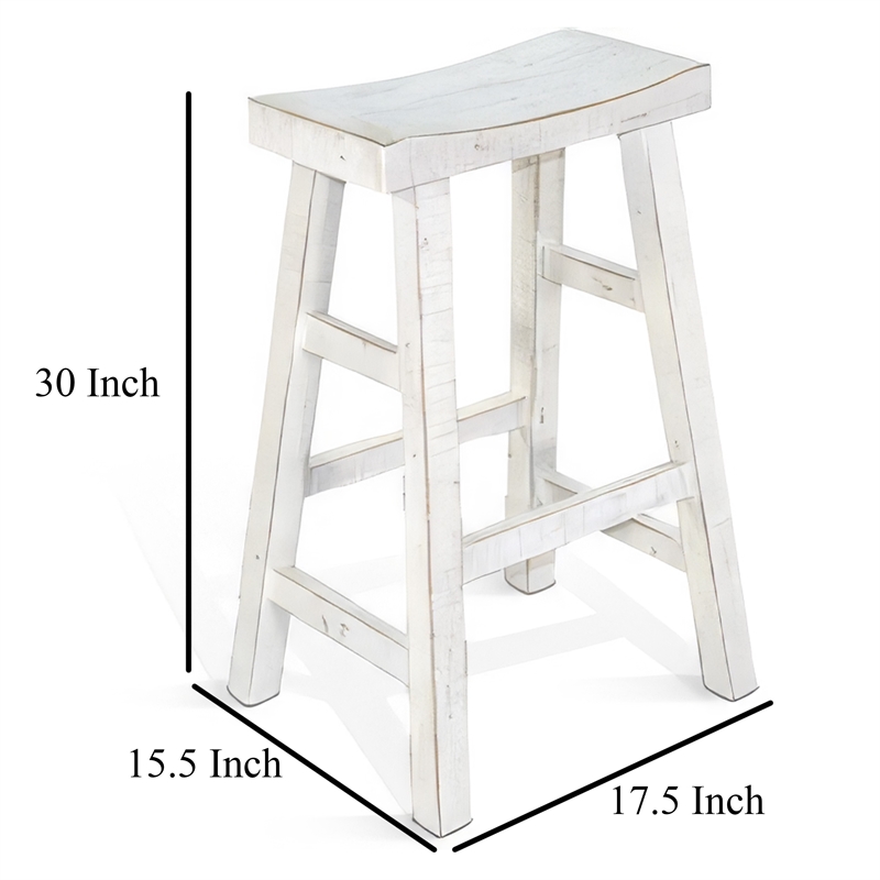 Pemberly Row Bar Stool Set of 2 with Saddle Style Seat in White Sand Wood