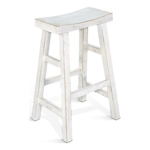 Pemberly Row Bar Stool Set of 2 with Saddle Style Seat in White Sand Wood