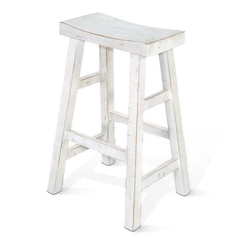 Pemberly Row Bar Stool Set of 2 with Saddle Style Seat in White Sand Wood
