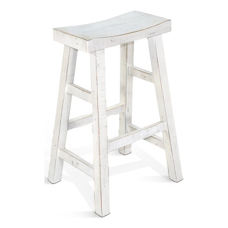 Pemberly Row Bar Stool Set of 2 with Saddle Style Seat in White Sand Wood