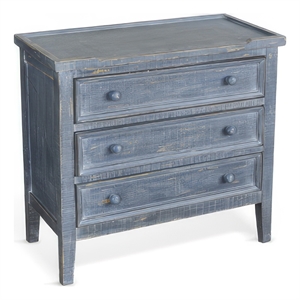 Pemberly Row 28 Inch Side End Table with 3 Drawers in Rustic Blue Wood
