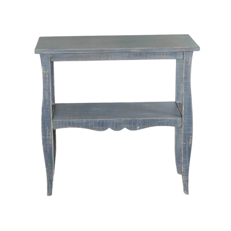 Pemberly Row 28 Inch Side End Table with Scallop Trim in Distressed Blue