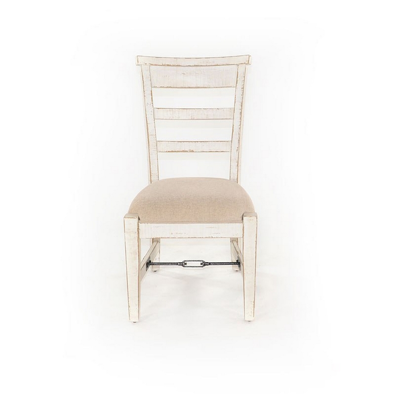 Pemberly Row Dining Armchair Set of 2 with Metal Turnbuckle in White Wood