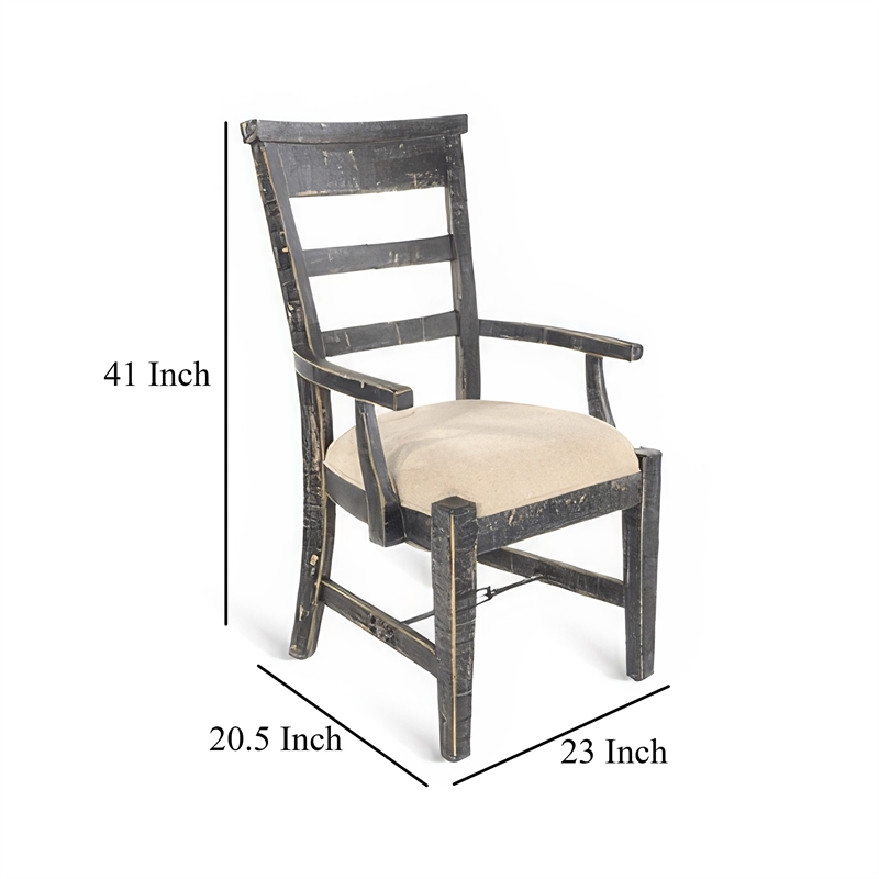 Pemberly Row Dining Armchair Set of 2 with Metal Turnbuckle in Black Wood