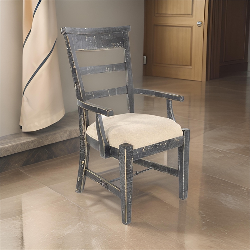 Pemberly Row Dining Armchair Set of 2 with Metal Turnbuckle in Black Wood