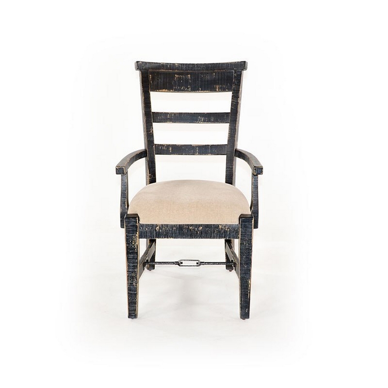 Pemberly Row Dining Armchair Set of 2 with Metal Turnbuckle in Black Wood