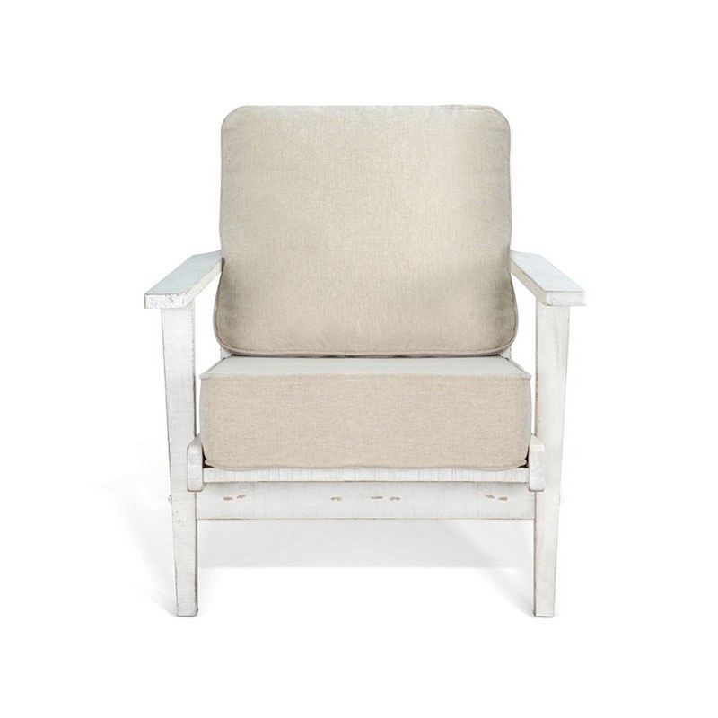 Pemberly Row Accent Lounge Chair with Beige Seat in Sand White Solid Wood