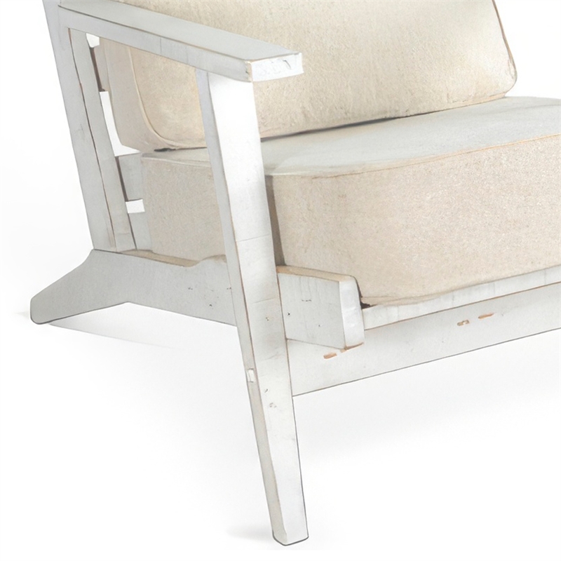 Pemberly Row Accent Lounge Chair with Beige Seat in Sand White Solid Wood