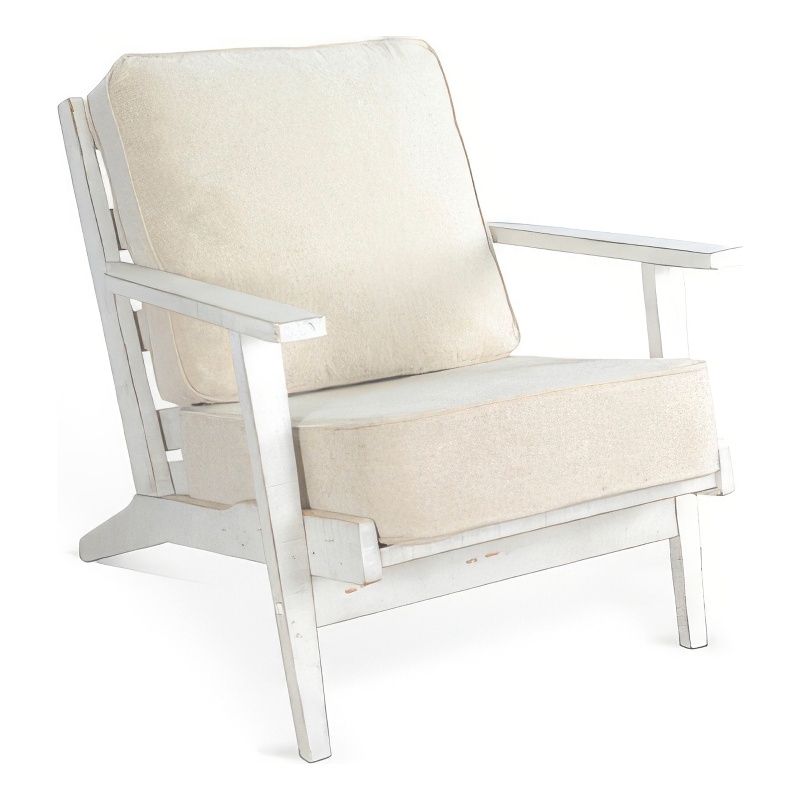 Pemberly Row Accent Lounge Chair with Beige Seat in Sand White Solid Wood