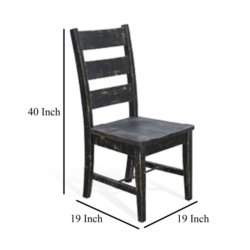 Pemberly Row Dining Chair Set of 2 Ladderback with Wood Seat in Black