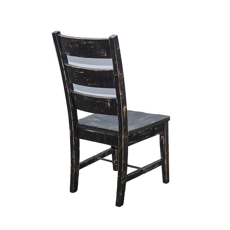 Pemberly Row Dining Chair Set of 2 Ladderback with Wood Seat in Black