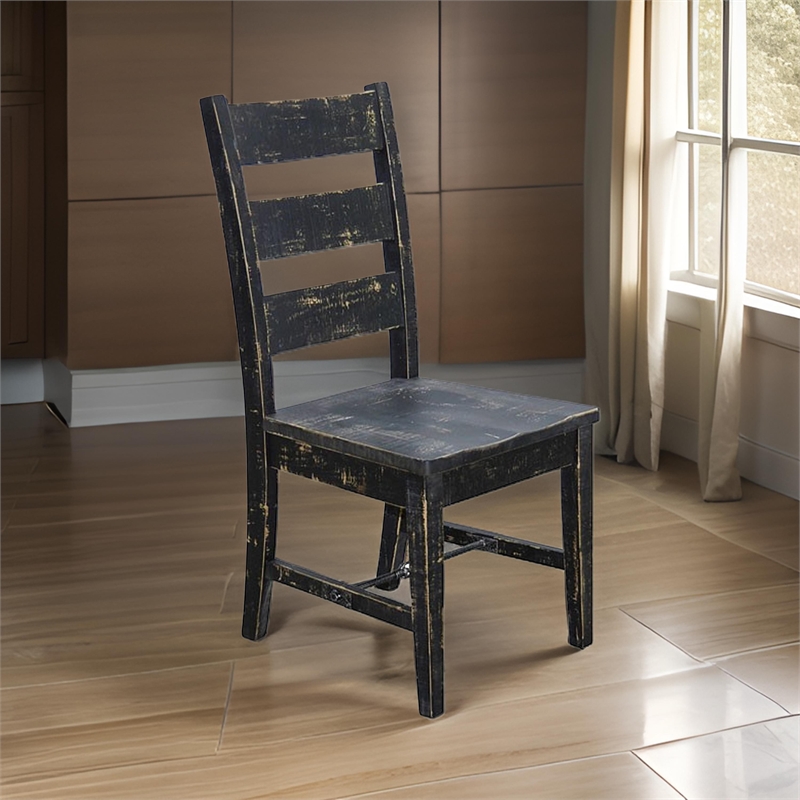 Pemberly Row Dining Chair Set of 2 Ladderback with Wood Seat in Black