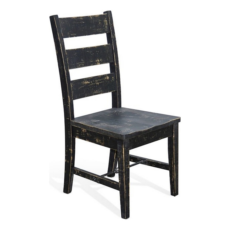 Pemberly Row Dining Chair Set of 2 Ladderback with Wood Seat in Black