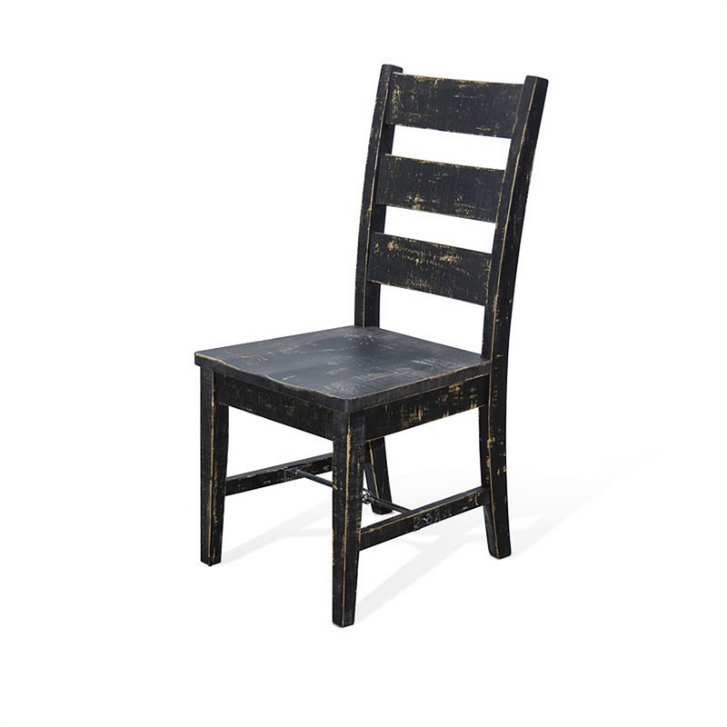 Pemberly Row Dining Chair Set of 2 Ladderback with Wood Seat in Black