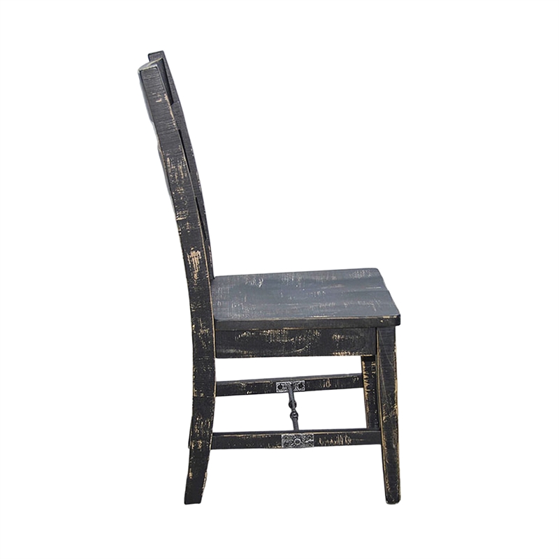 Pemberly Row Dining Chair Set of 2 Ladderback with Wood Seat in Black