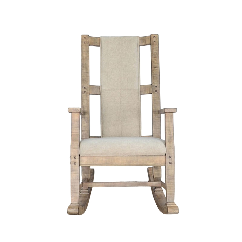 Pemberly Row Rocking Chair with Cushion Seat and Back in Brown Mindy Wood