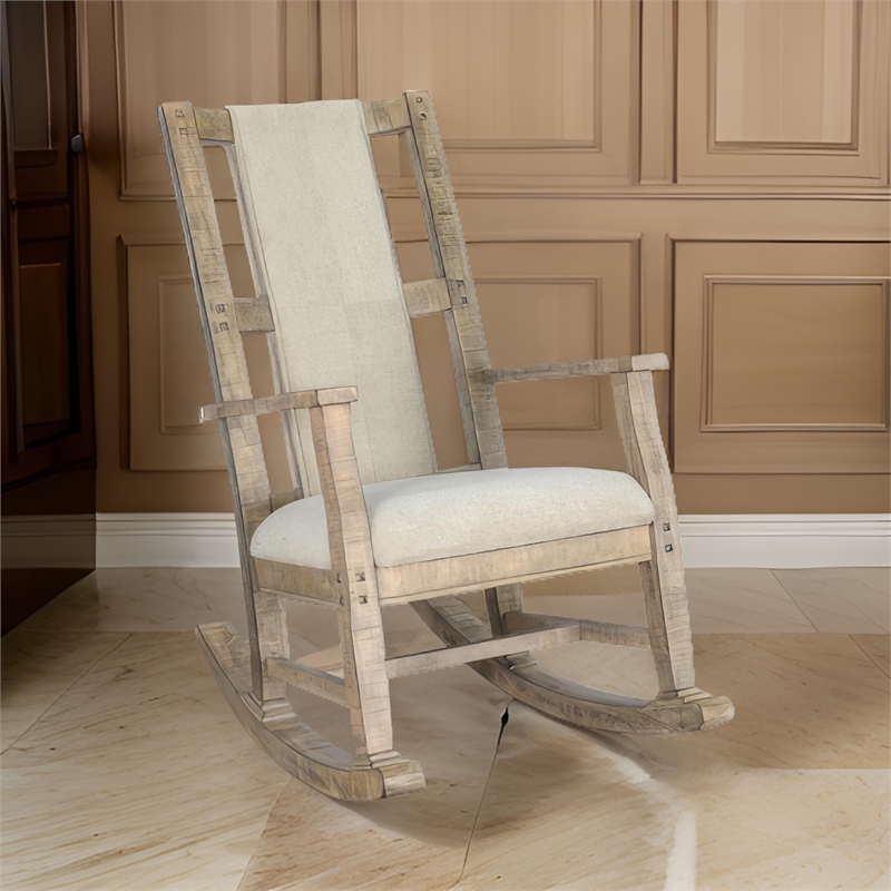 Pemberly Row Rocking Chair with Cushion Seat and Back in Brown Mindy Wood