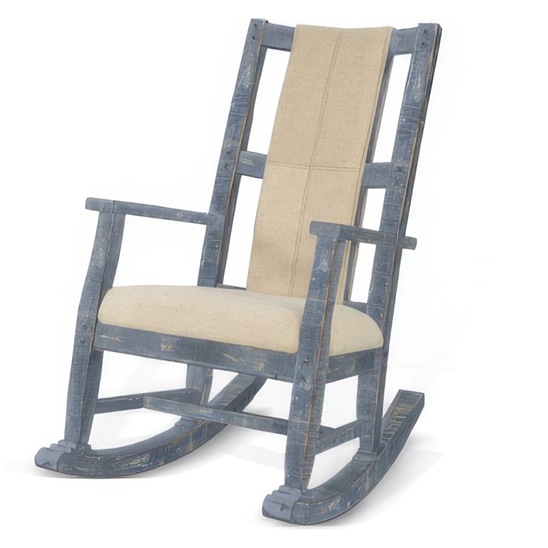 Pemberly Row Rocking Chair with Cushion Seat and Back in Blue Mindy Wood