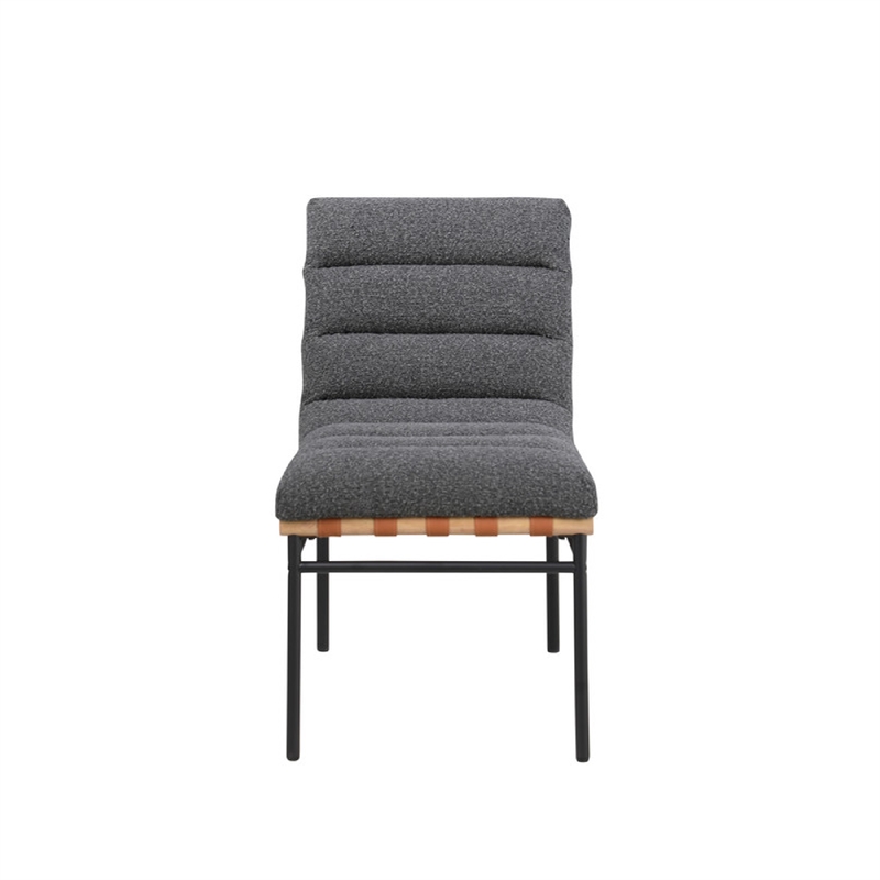 Pemberly Row Dining Chair Set of 2 with Black Iron Legs in Gray Tufted Boucle