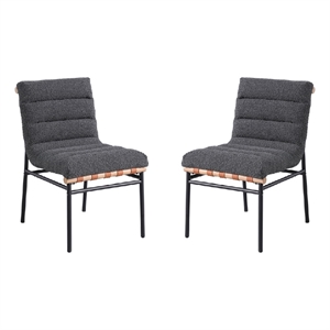 Pemberly Row Dining Chair Set of 2 with Black Iron Legs in Gray Tufted Boucle