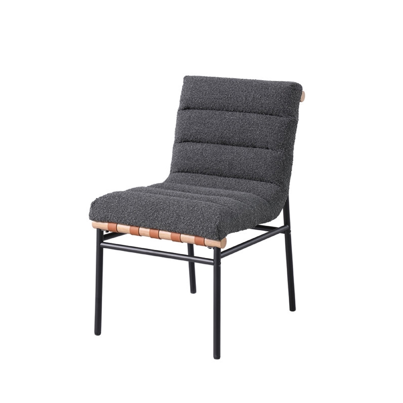 Pemberly Row Dining Chair Set of 2 with Black Iron Legs in Gray Tufted Boucle