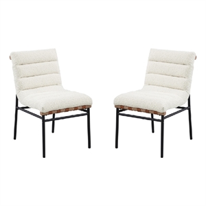 Pemberly Row Dining Chair Set of 2 with Black Iron Legs in White Tufted Boucle