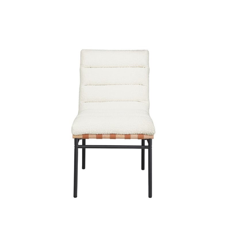 Pemberly Row Dining Chair Set of 2 with Black Iron Legs in White Tufted Boucle