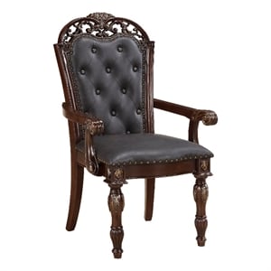 Pemberly Row Dining Armchair Set of 2 Traditional Carved in Cherry and Gray