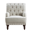 Pemberly Row Button Tufted Accent Armchair in Beige Textured Polyester Brown