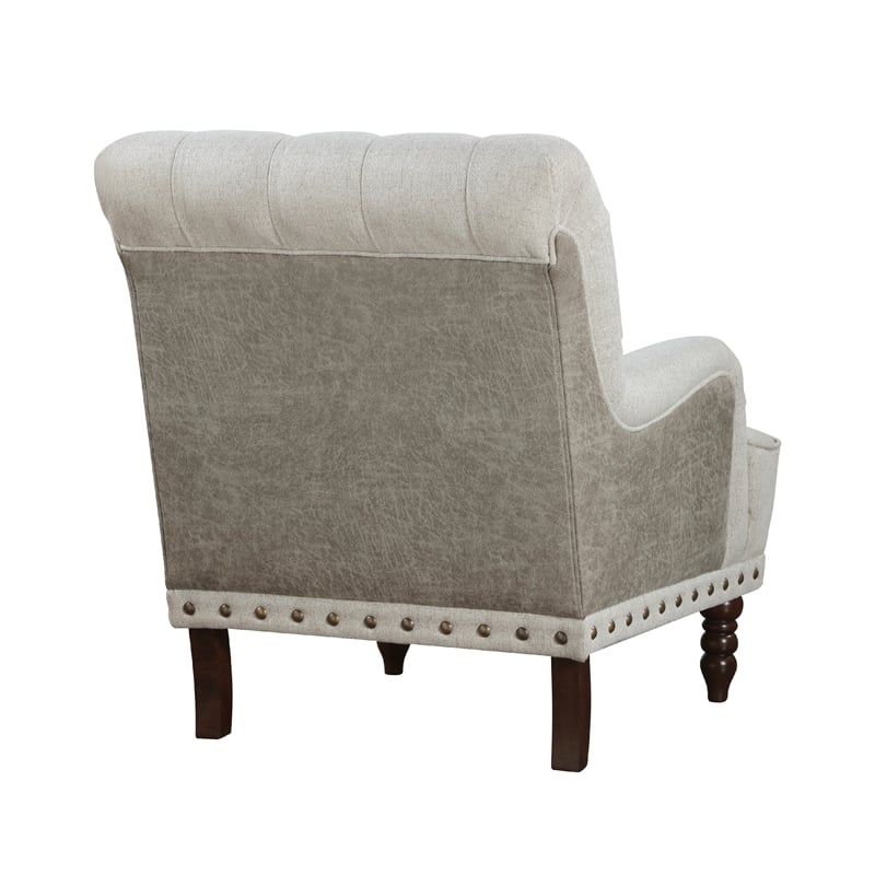 Pemberly Row Button Tufted Accent Armchair in Beige Textured Polyester Brown