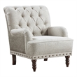 Pemberly Row Button Tufted Accent Armchair in Beige Textured Polyester Brown